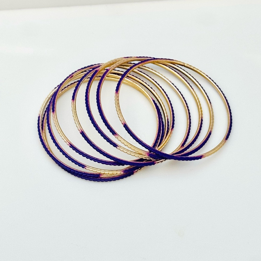 Purple Gold Thin Bangle Set 8pc Bracelets stylish delicate